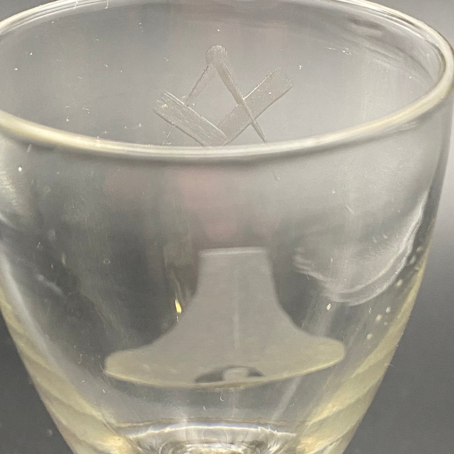 Pair of Masonic Firing Glasses c1760 Antique Engraved Level Square & Compasses