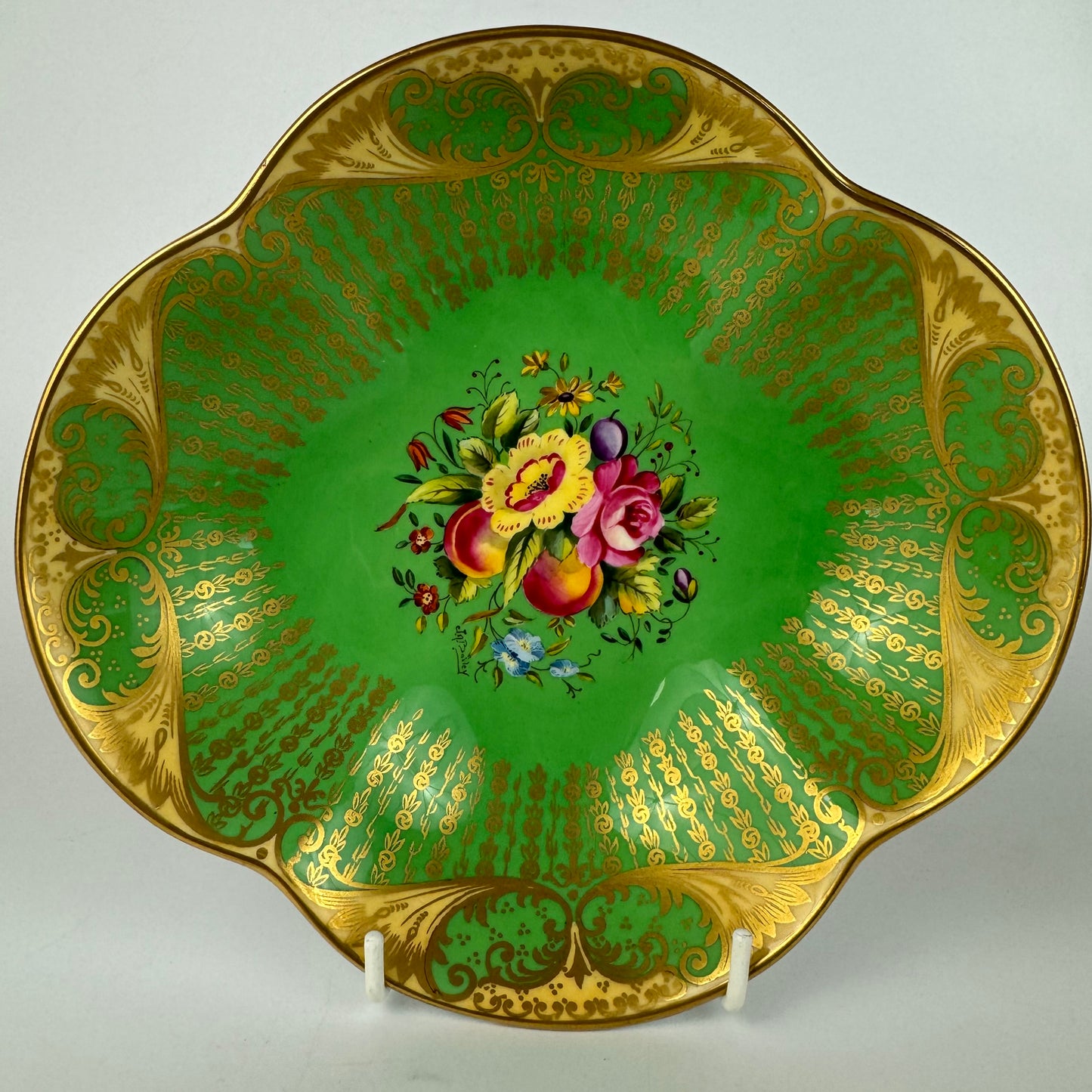 Wedgwood Antique Bowl artist signed J.A. Bailey Green Gold Gilt c1891