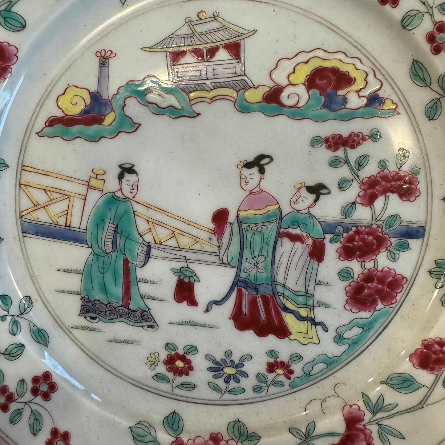 3 Qianlong Antique Chinese Plates Famille Rose The Romance of The Western Chamber