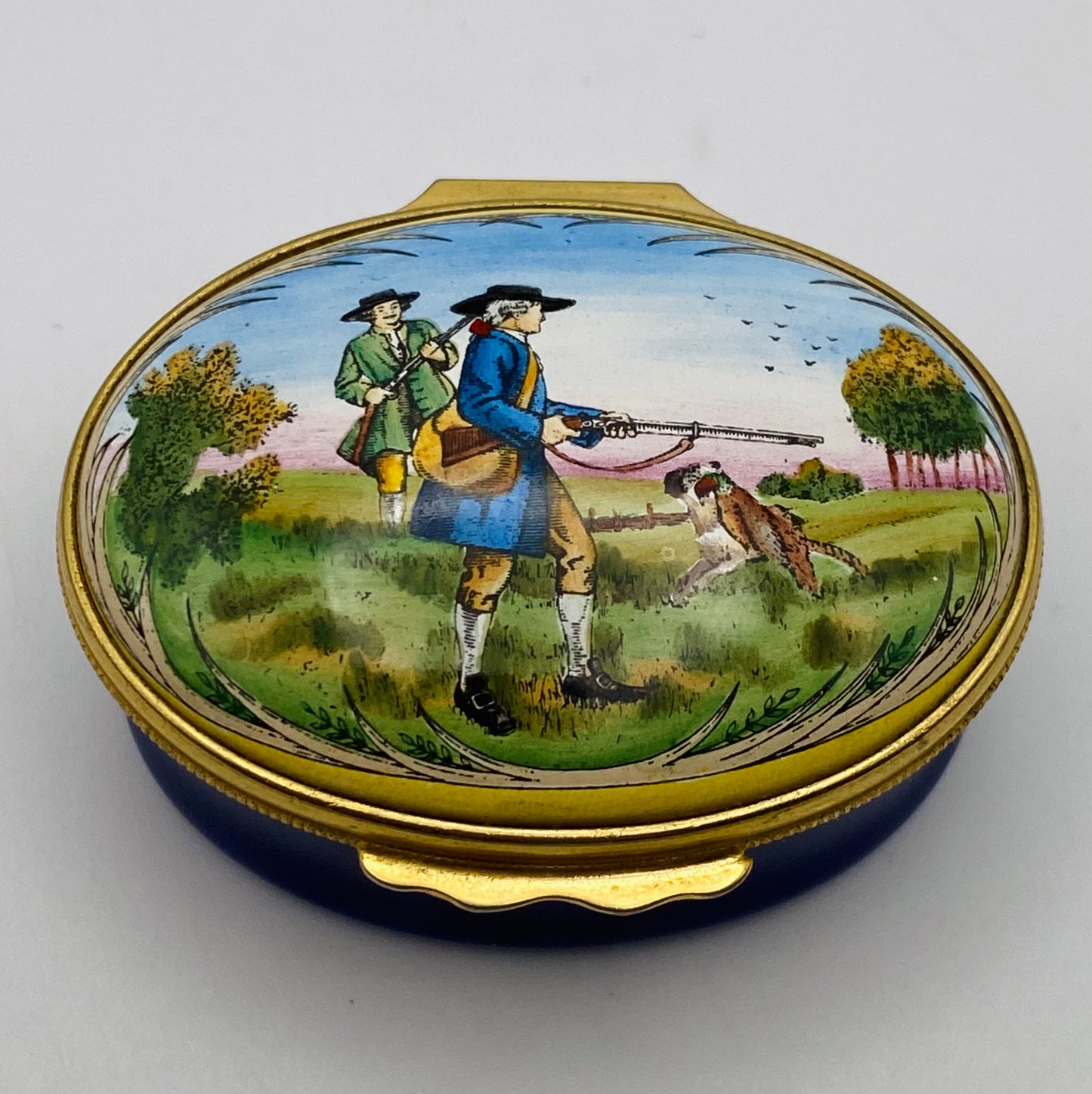 Game Bird Shooting Hunting Scene Halcyon Days Enamel Trinket Box Pill Pot London