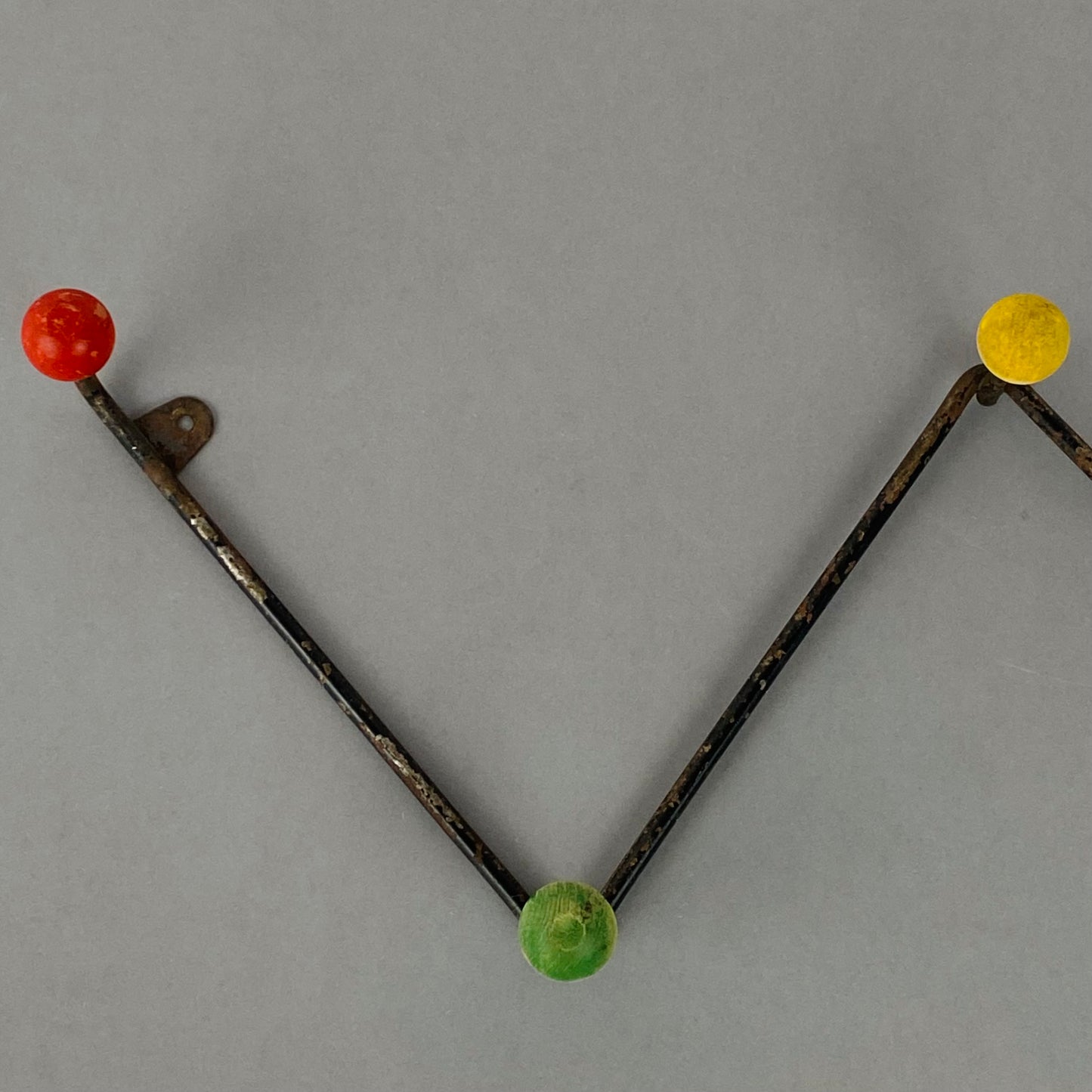 50s 60s Vintage Retro Zig Zag Atomic Sputnik Coat Hat Hooks Rack Wooden Ball