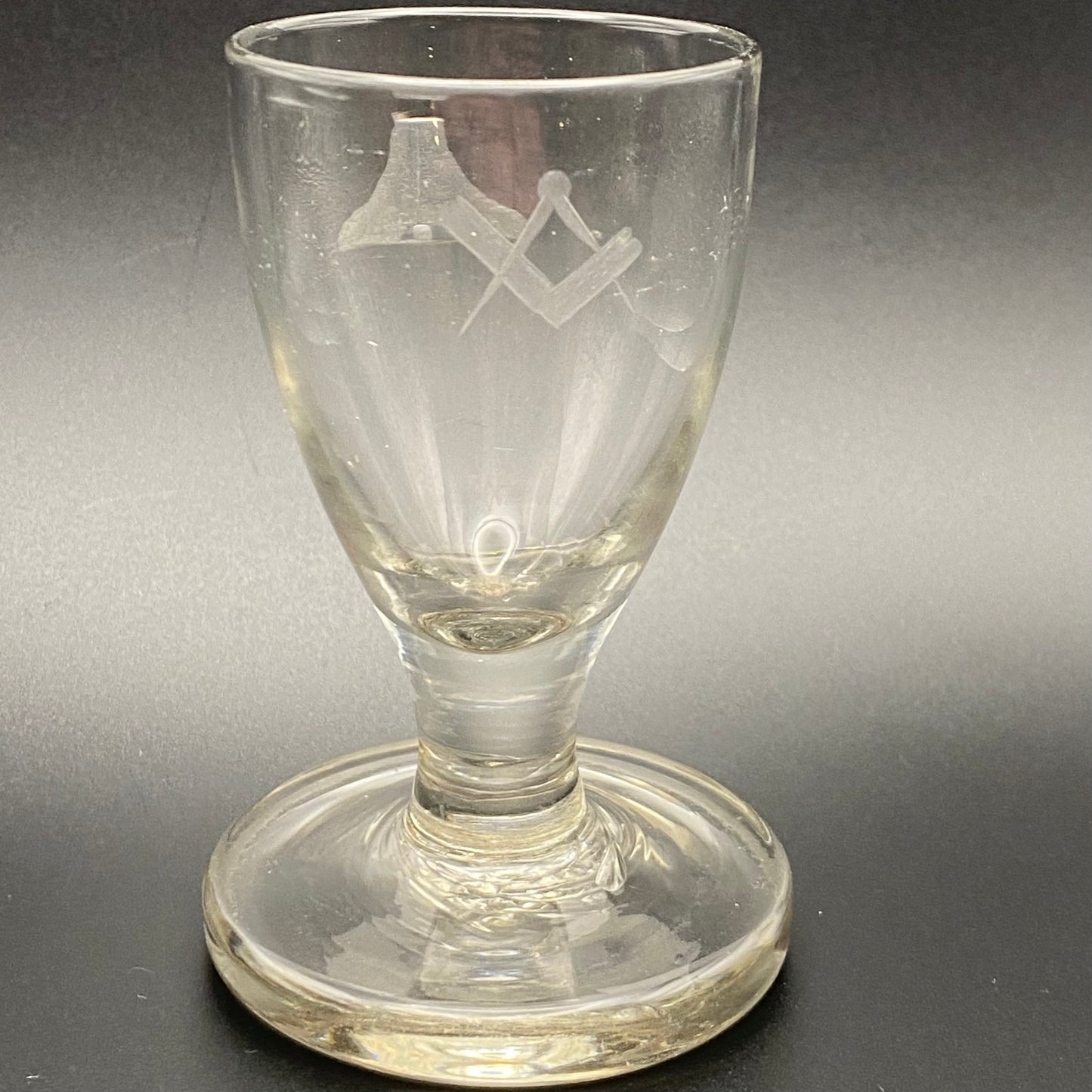 Pair of Masonic Firing Glasses c1760 Antique Engraved Level Square & Compasses