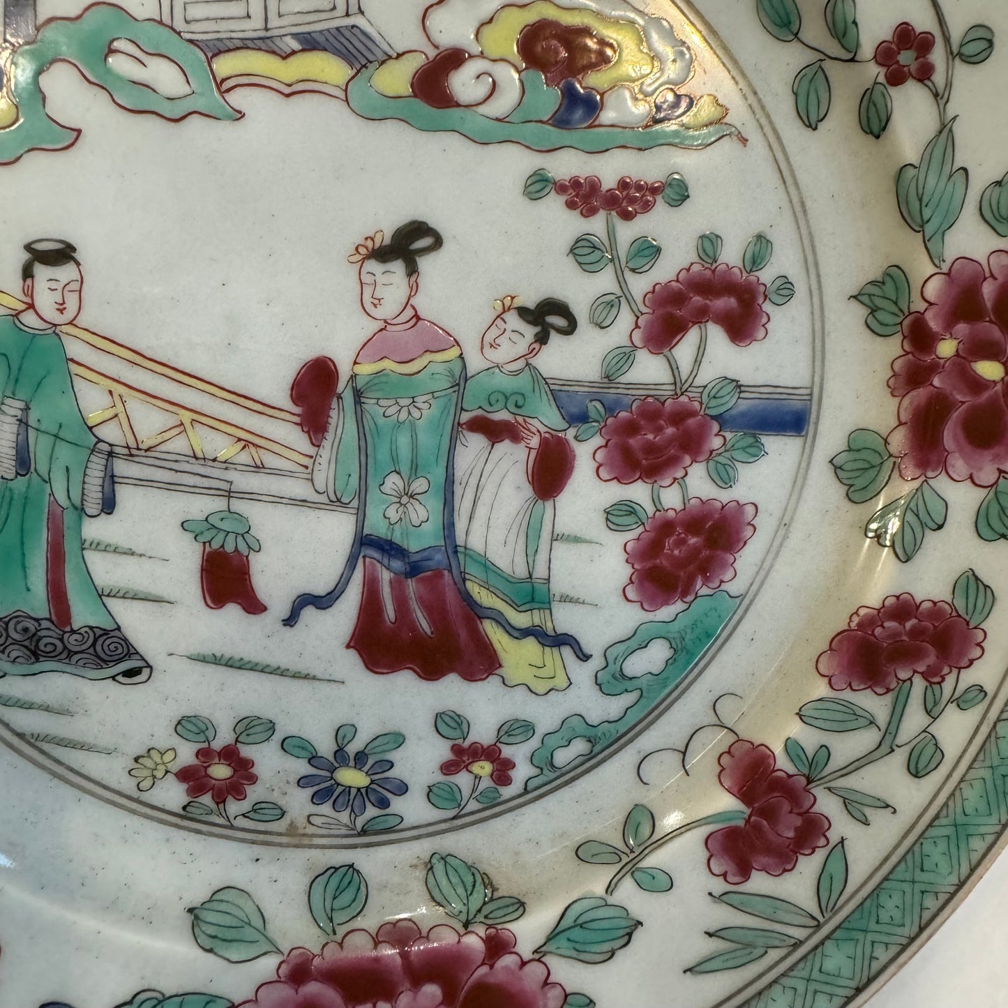 3 Qianlong Antique Chinese Plates Famille Rose The Romance of The Western Chamber