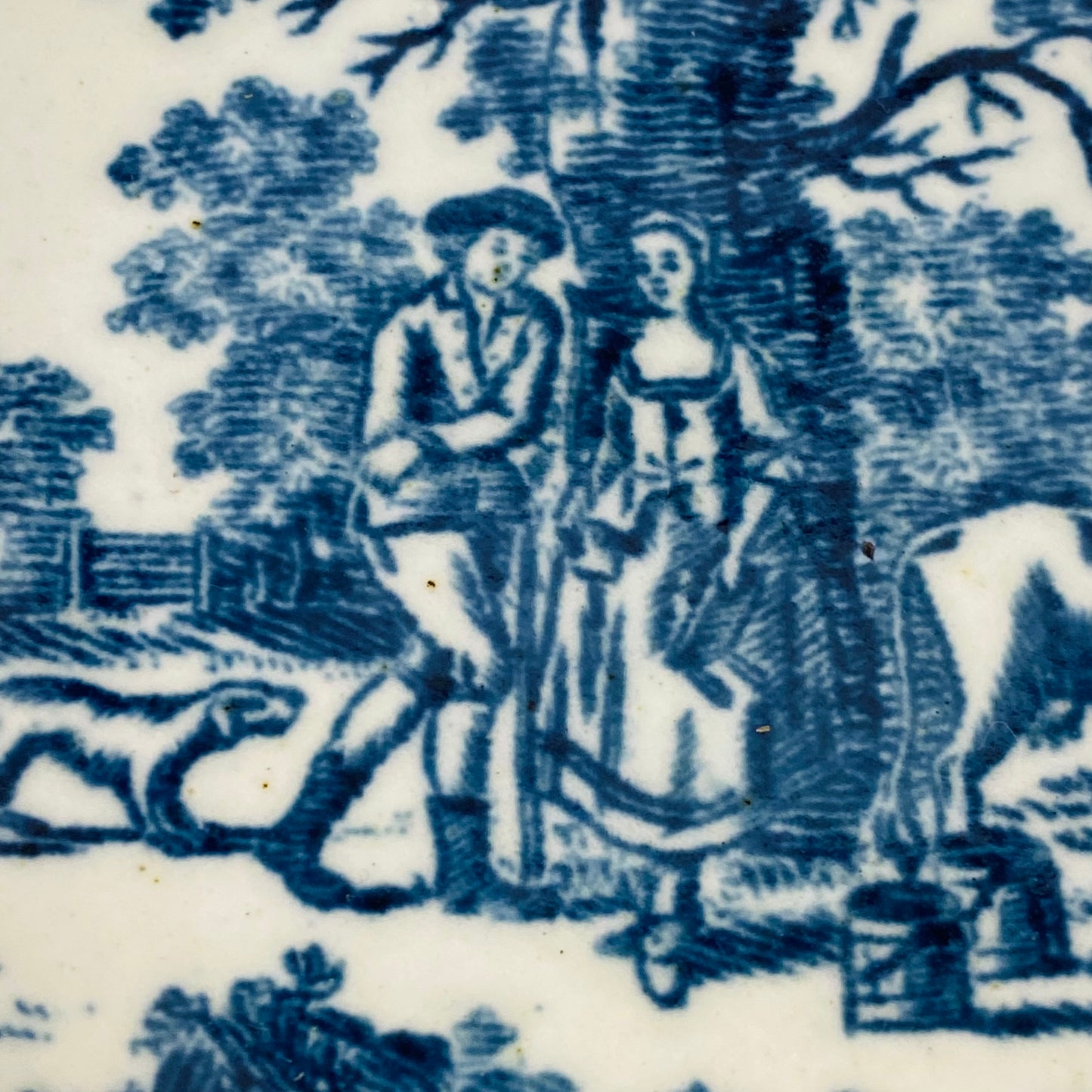 Antique Liverpool Porcelain Tea bowl Cup & Saucer Gainsborough Rural Lovers 18thc