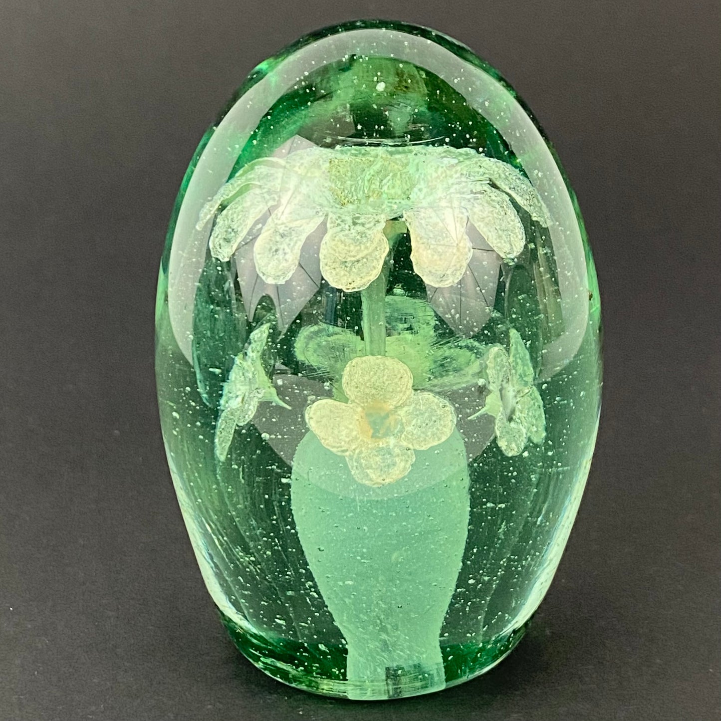 19thc Antique Victorian Dump Glass Paperweight Foil Flower Pot & Flowers