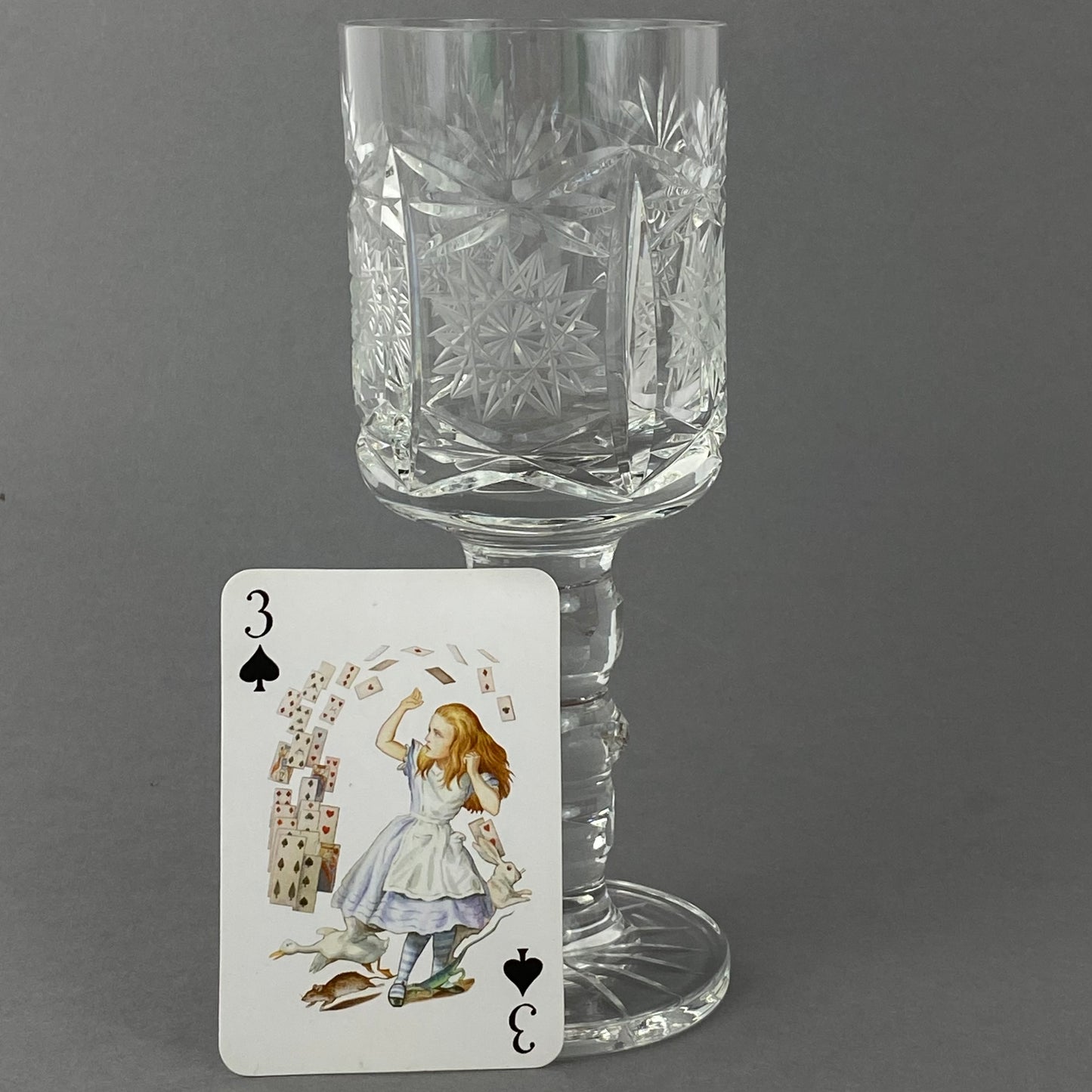 Six Chalice Glass Goblets Bohemian Cut Star & Fan Heavy VTG Hand Cut Crystal