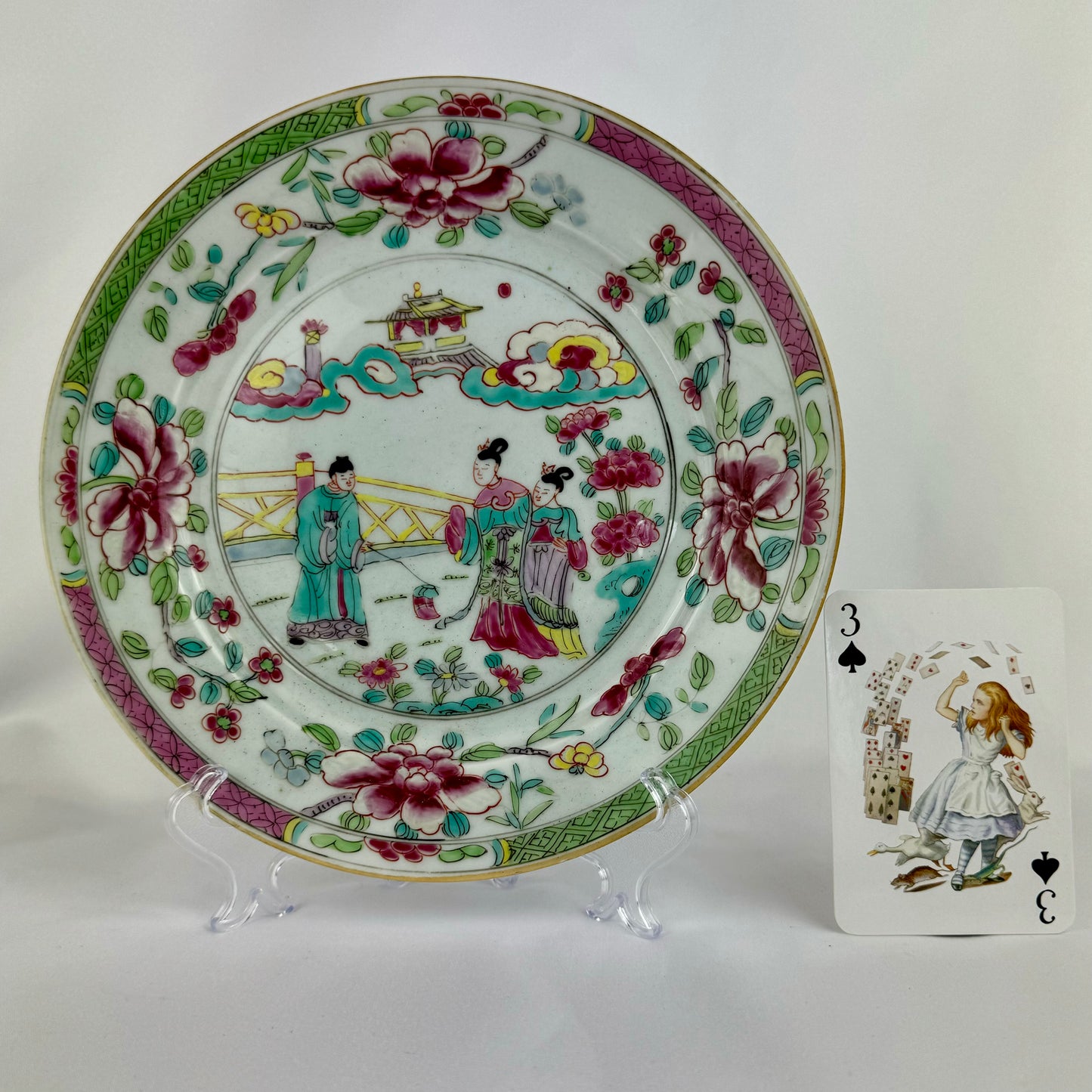 3 Qianlong Antique Chinese Plates Famille Rose The Romance of The Western Chamber