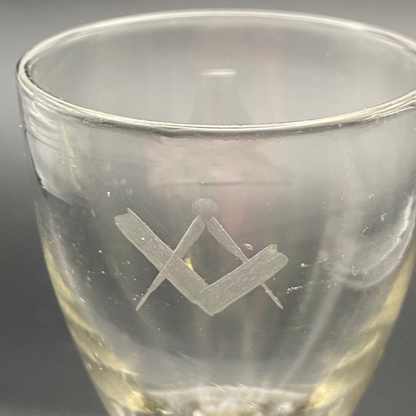 Pair of Masonic Firing Glasses c1760 Antique Engraved Level Square & Compasses