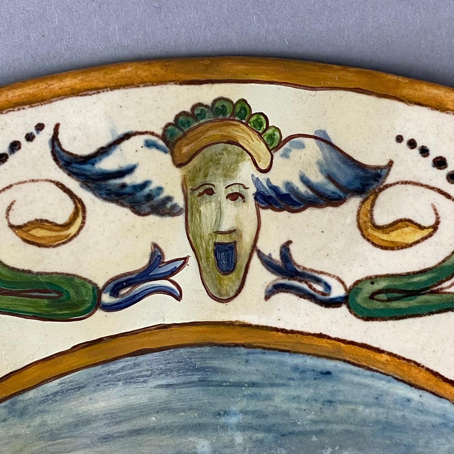 Rare Antique Raffaelesco Dragon Deruta Pottery Italian Maiolica Plate 17thc Design