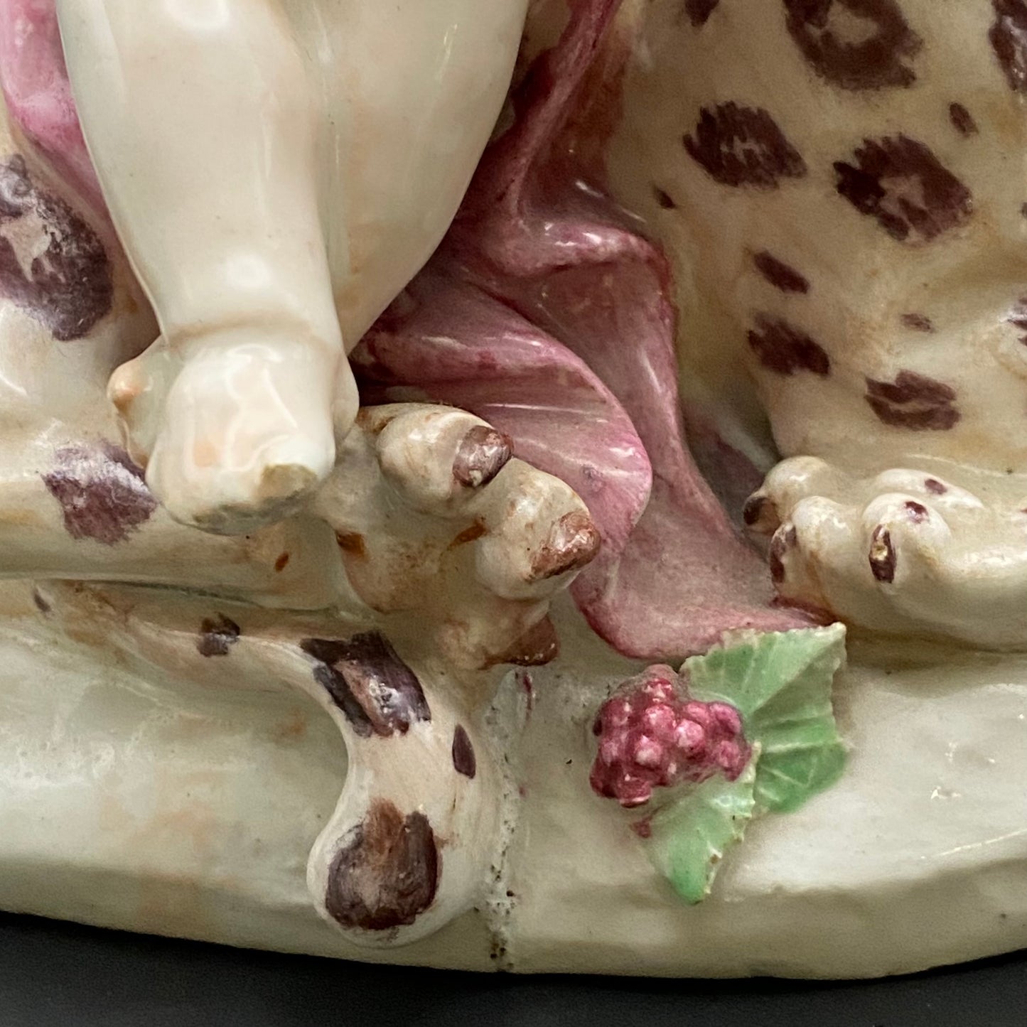 Rare Antique 18thc Bow Porcelain Figurine Bacchus & Leopard c1755