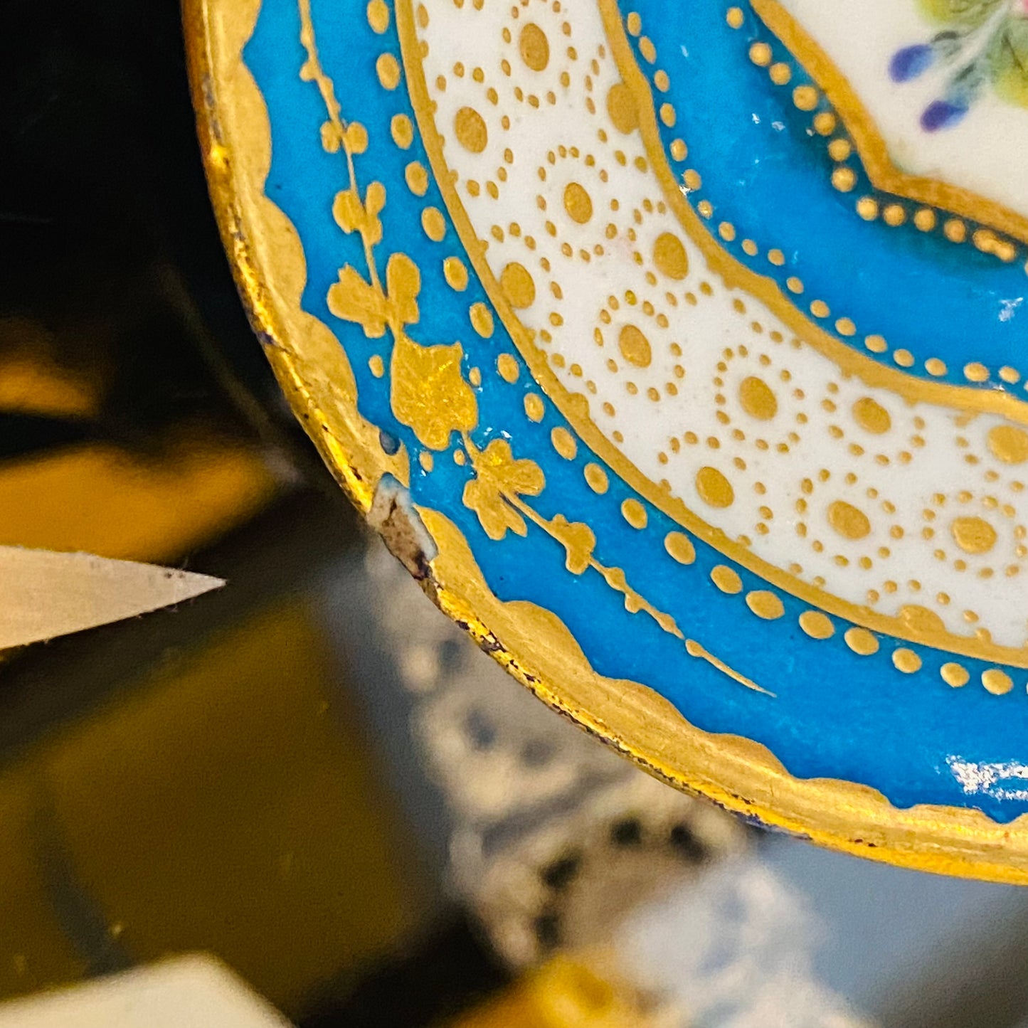 Antique French Sevres Porcelain Lozenge Cabinet Plate Cherub Gold Gilt