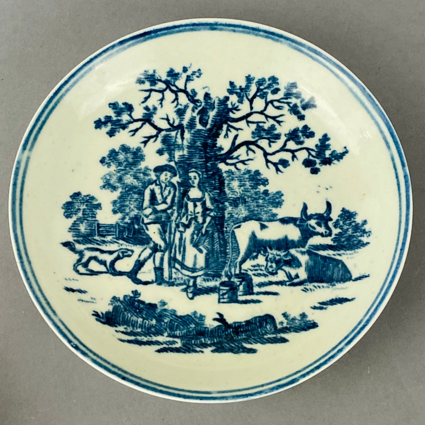 Antique Liverpool Porcelain Tea bowl Cup & Saucer Gainsborough Rural Lovers 18thc