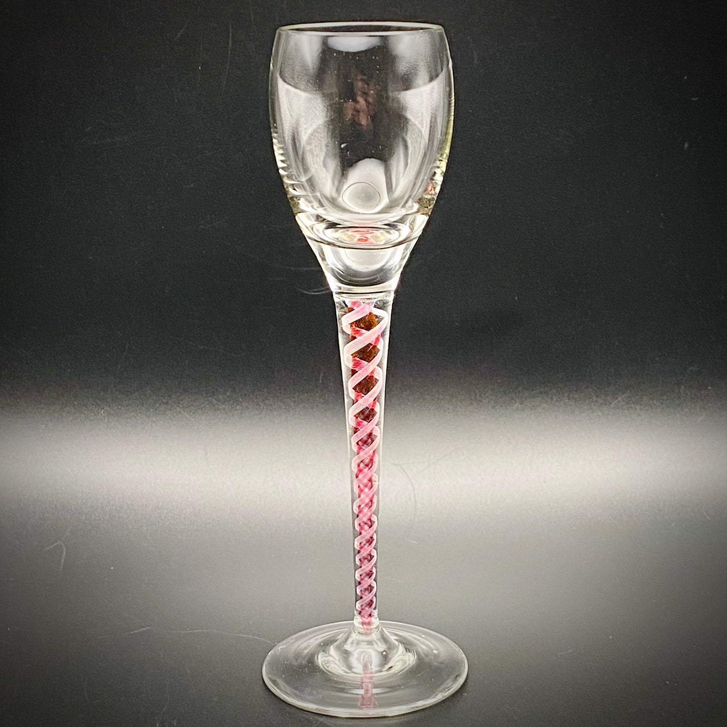 4 x Antique Josephinehutte Liqueur Glasses Bohemian Engraved Red & White Air Twist