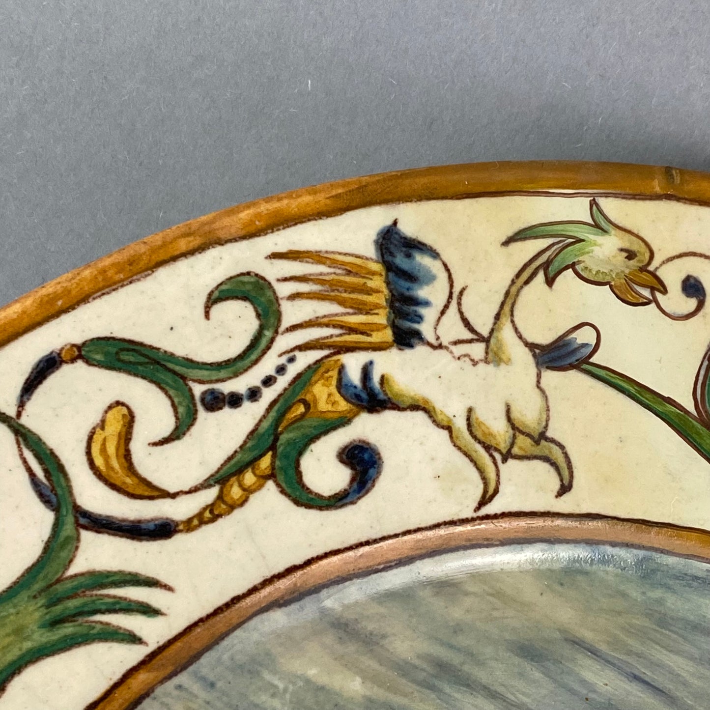 Rare Antique Raffaelesco Dragon Deruta Pottery Italian Maiolica Plate 17thc Design