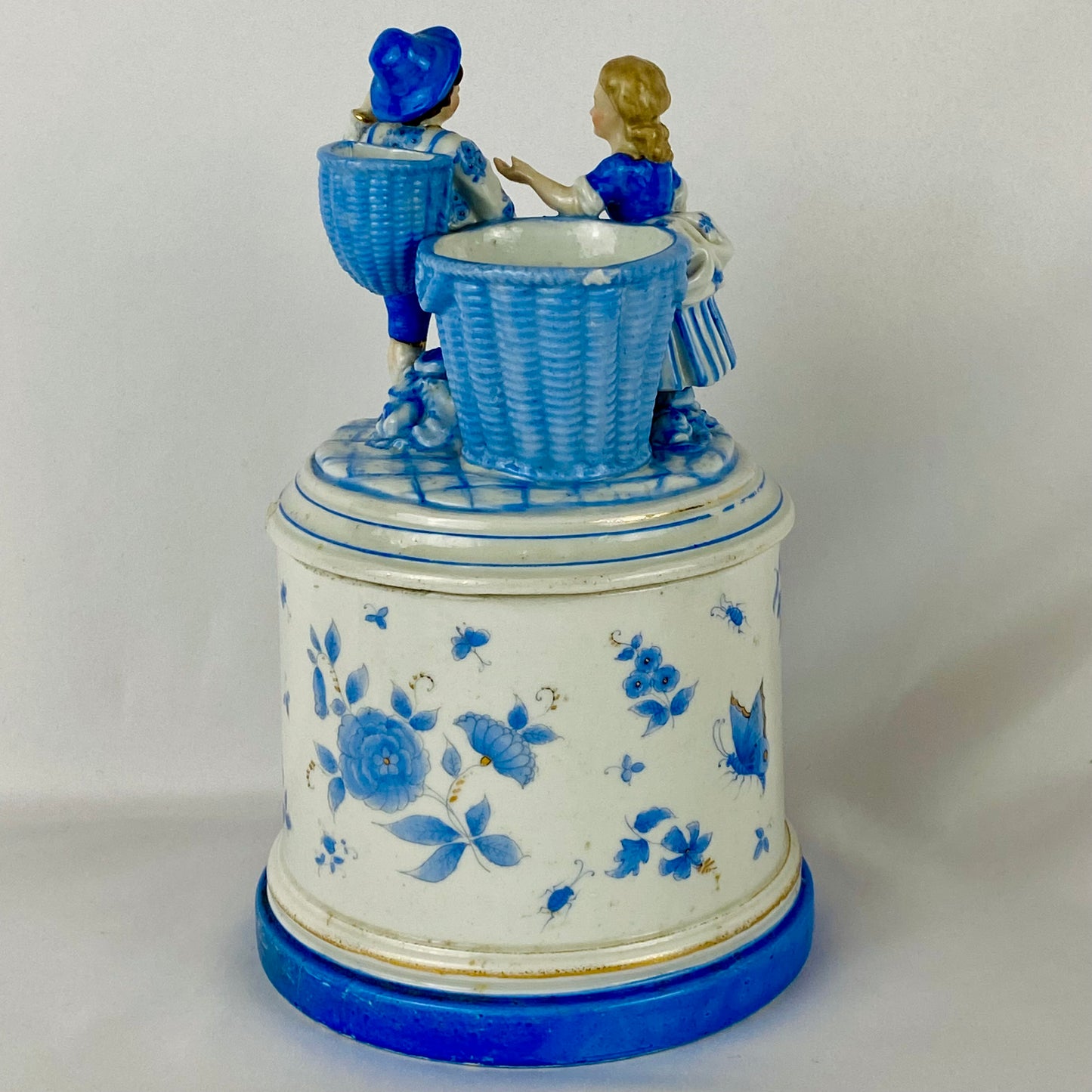 18thC Antique Continental Figural Tobacco Jar with Match Holder/Striker
