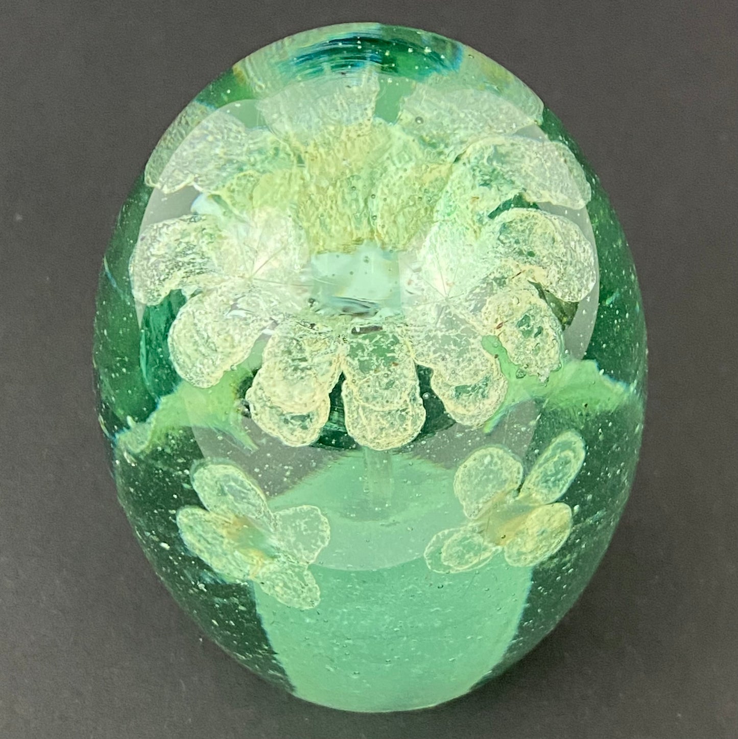 19thc Antique Victorian Dump Glass Paperweight Foil Flower Pot & Flowers