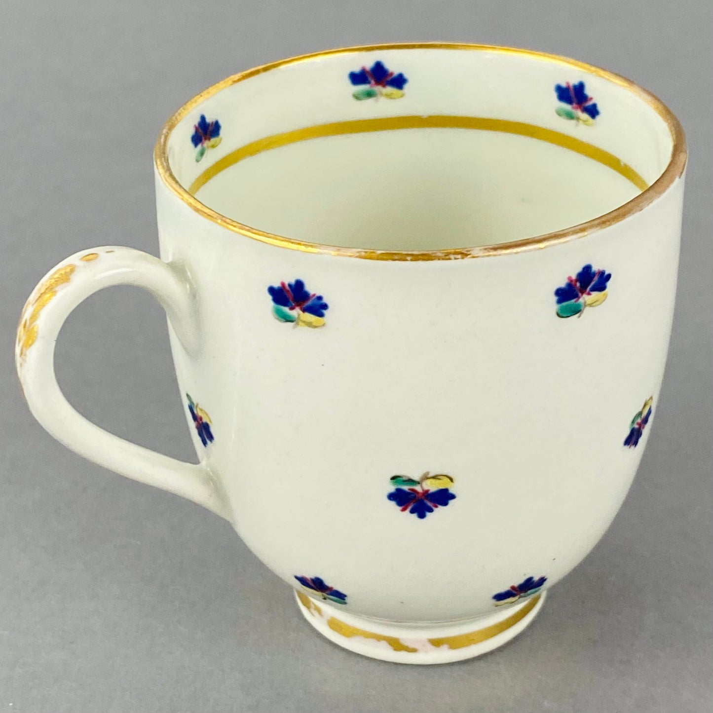 Set of 4 Caughley Cornflower Coffee Cups Gold Gilt 18thc Antique English Porcelain