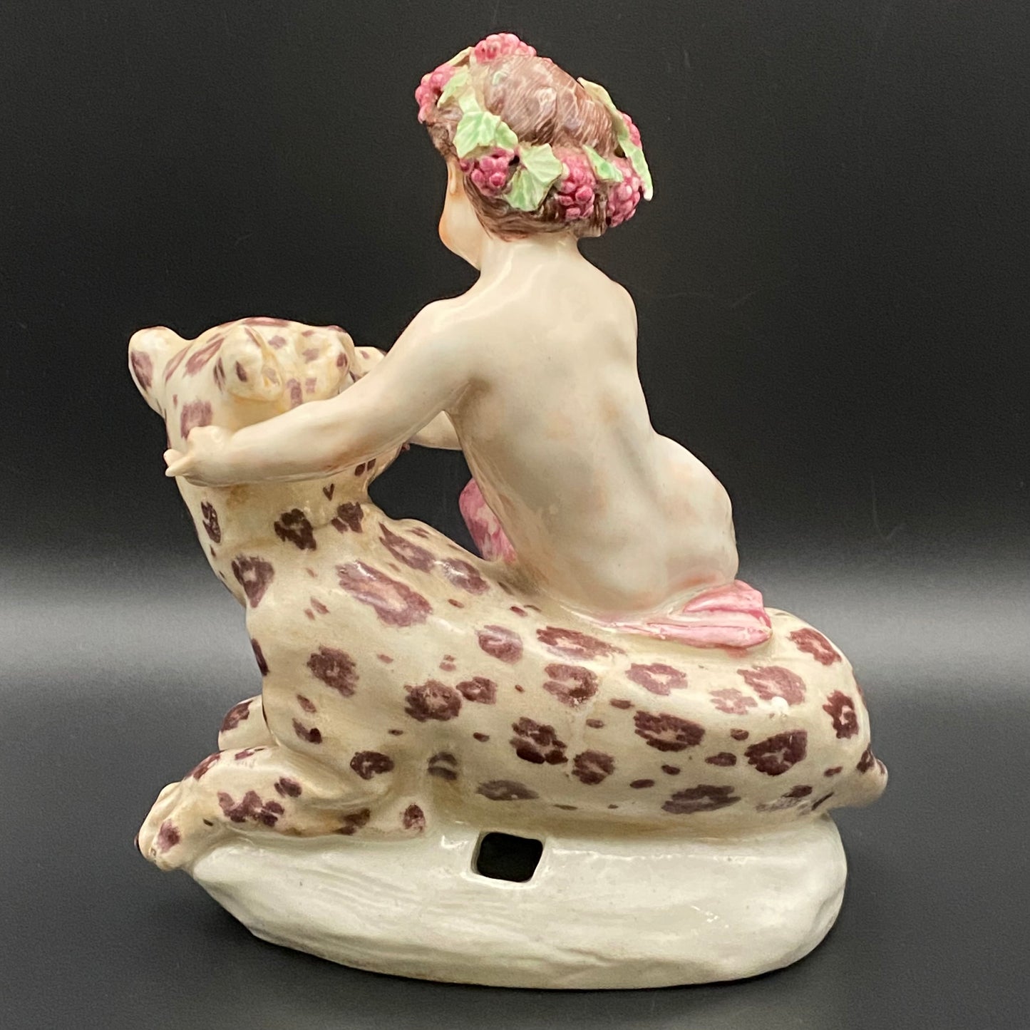 Rare Antique 18thc Bow Porcelain Figurine Bacchus & Leopard c1755