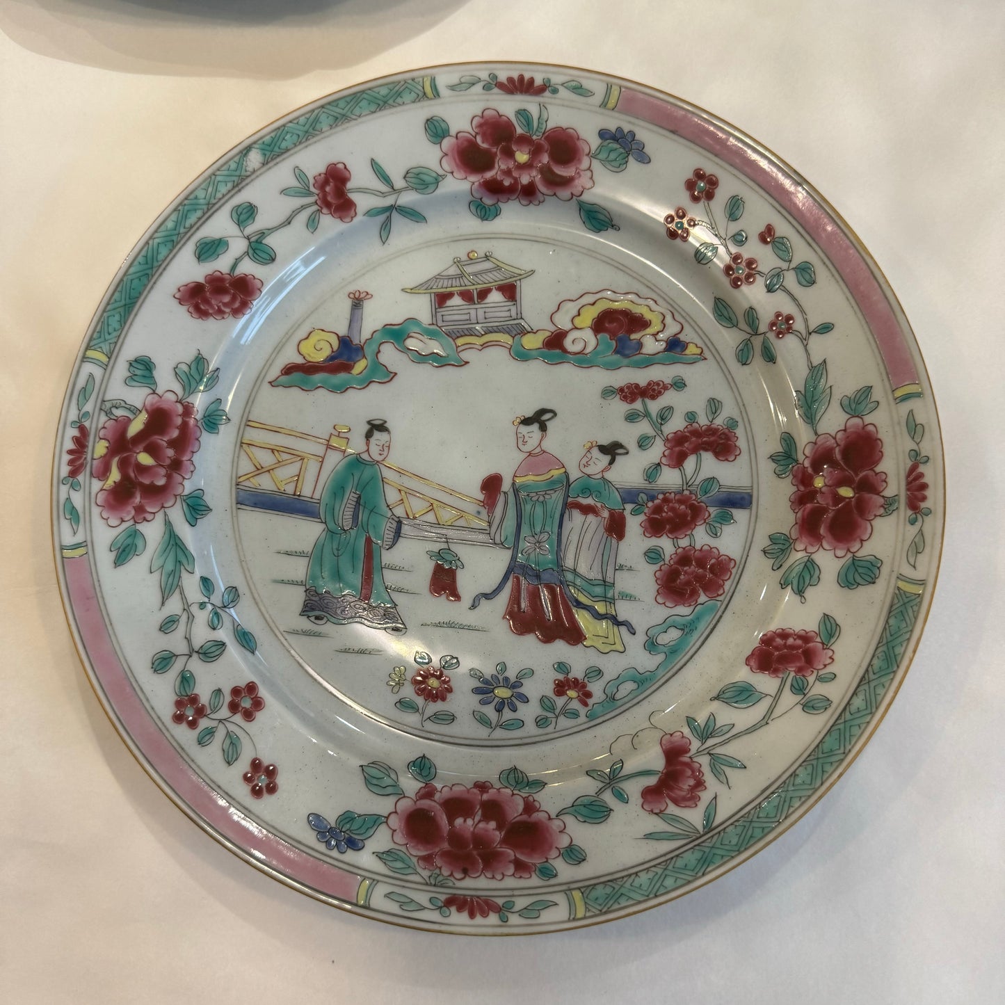 3 Qianlong Antique Chinese Plates Famille Rose The Romance of The Western Chamber
