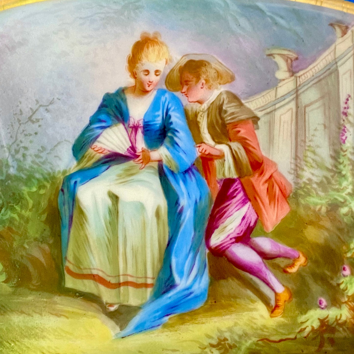 19thc Antique Paris Porcelain Sevres style Cache Pot / Planter ~ Hand Painted ~ Romantic Couple
