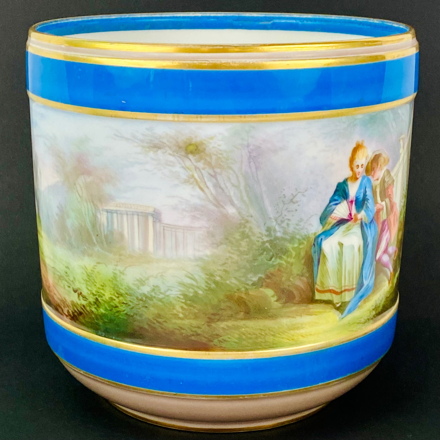 19thc Antique Paris Porcelain Sevres style Cache Pot / Planter ~ Hand Painted ~ Romantic Couple