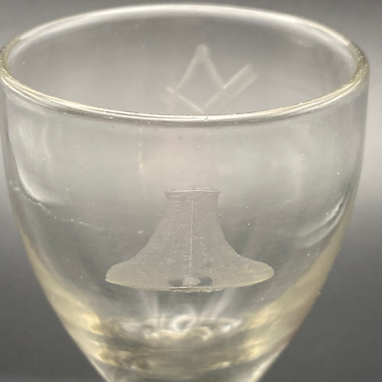 Pair of Masonic Firing Glasses c1760 Antique Engraved Level Square & Compasses