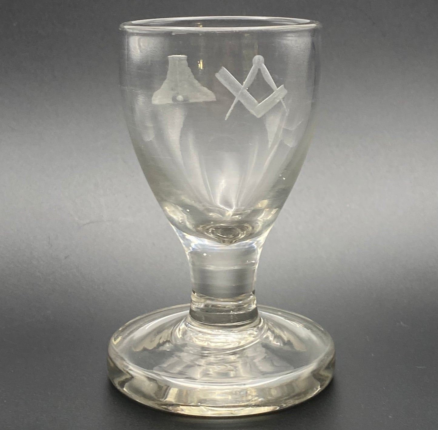 Pair of Masonic Firing Glasses c1760 Antique Engraved Level Square & Compasses