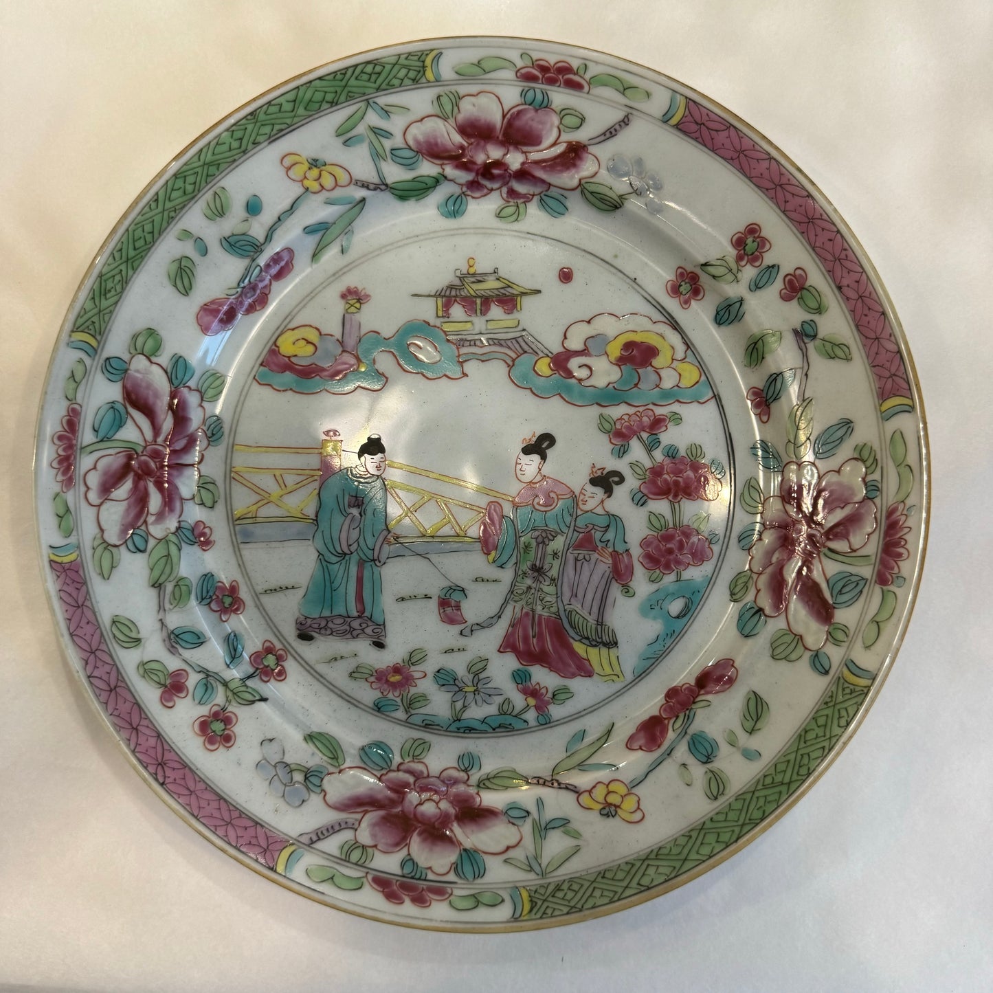 3 Qianlong Antique Chinese Plates Famille Rose The Romance of The Western Chamber
