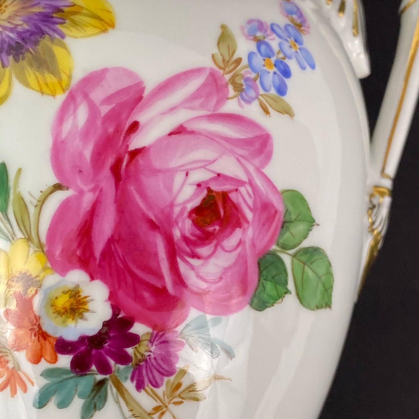 Meissen Amphora Vase Antique Urn 19thc Hand Painted Flowers #U70