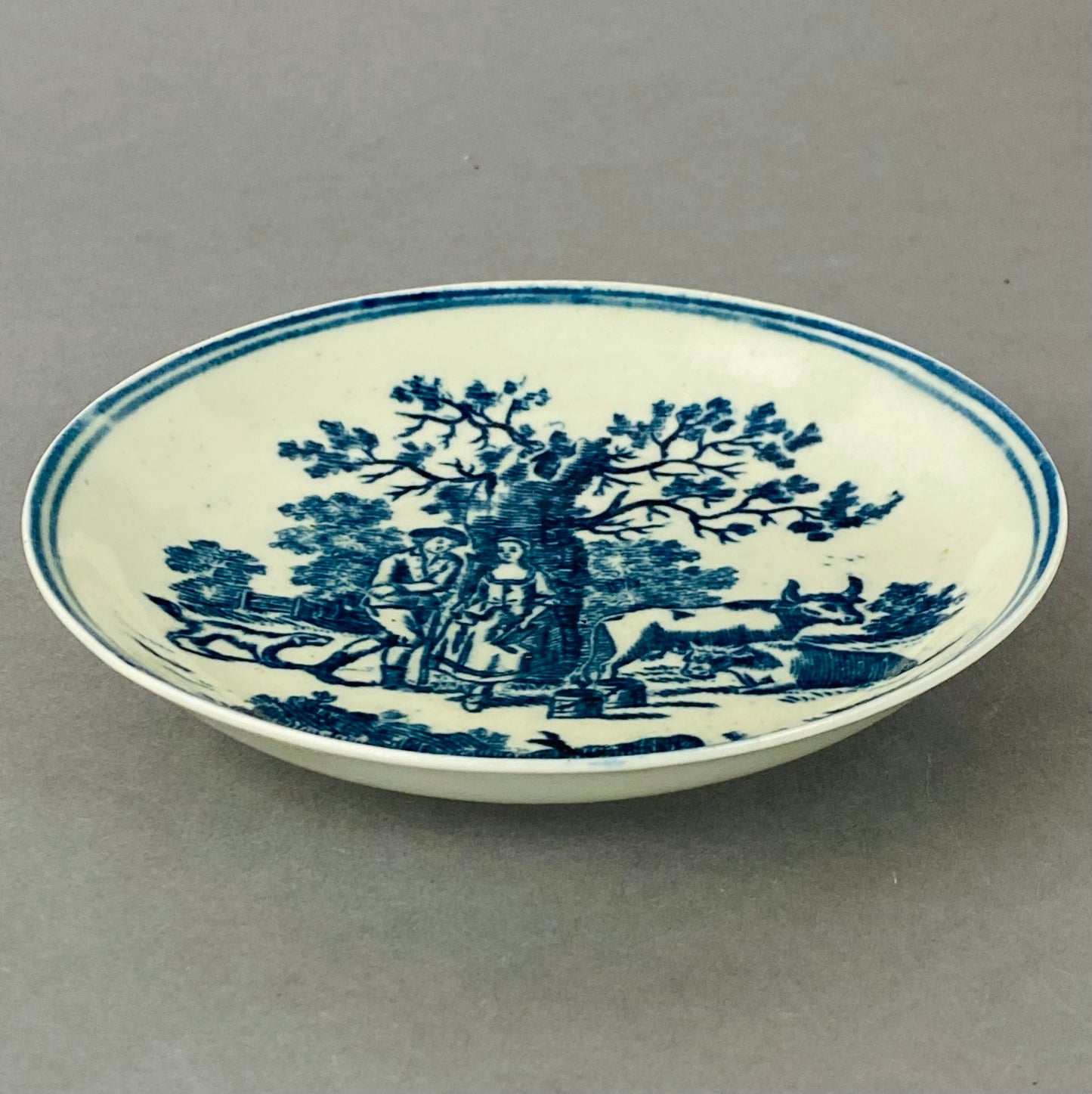 Antique Liverpool Porcelain Tea bowl Cup & Saucer Gainsborough Rural Lovers 18thc
