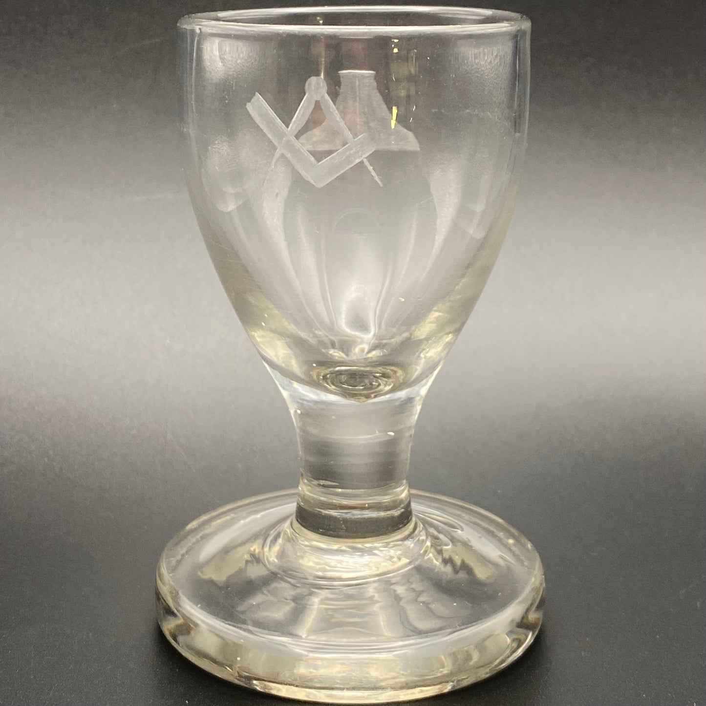 Pair of Masonic Firing Glasses c1760 Antique Engraved Level Square & Compasses