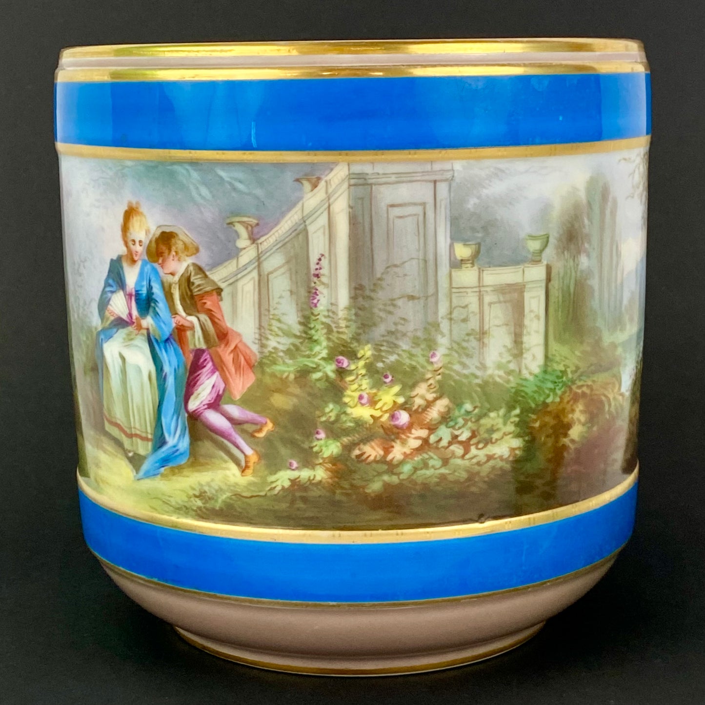 19thc Antique Paris Porcelain Sevres style Cache Pot / Planter ~ Hand Painted ~ Romantic Couple