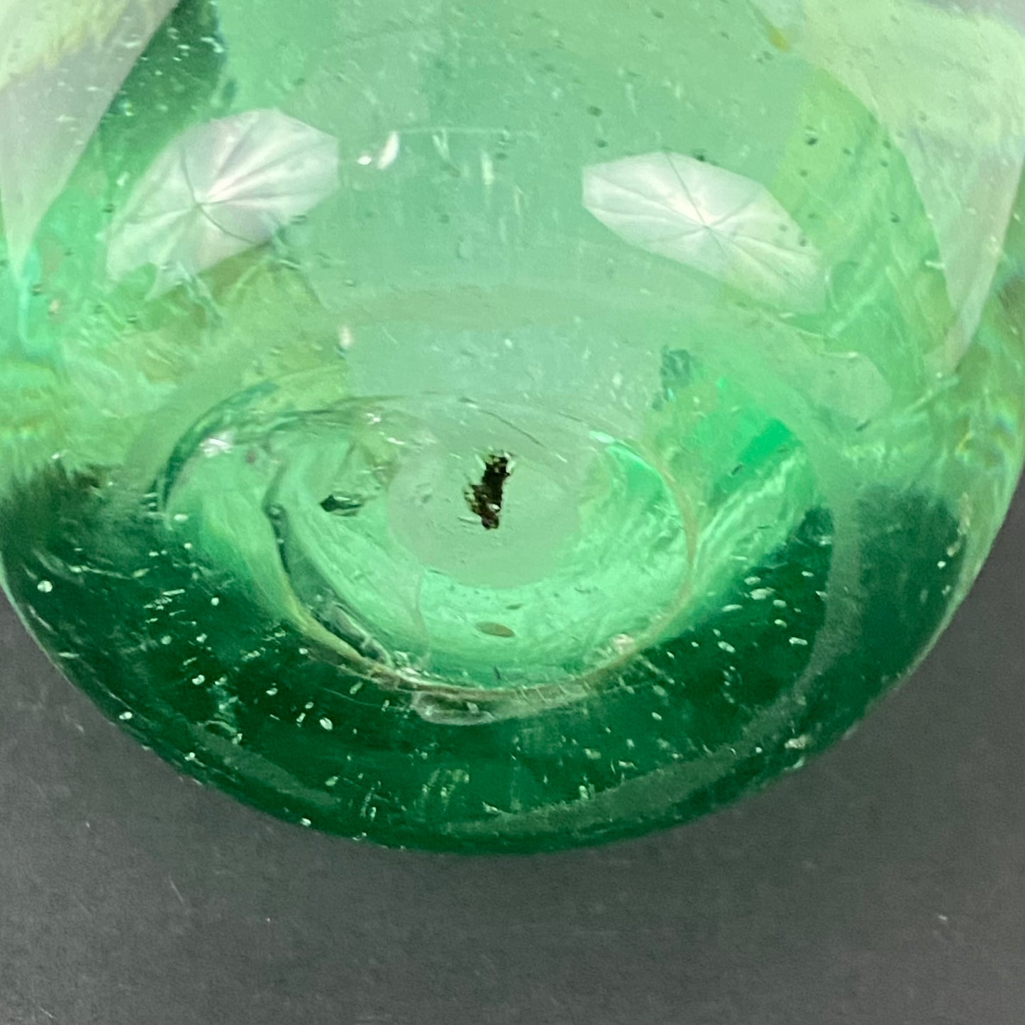19thc Antique Victorian Dump Glass Paperweight Foil Flower Pot & Flowers