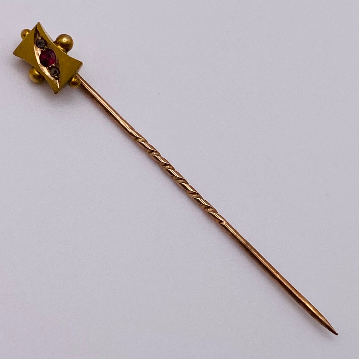 9ct Gold, Diamond & Ruby Stickpin Antique Victorian Chester Hallmarks