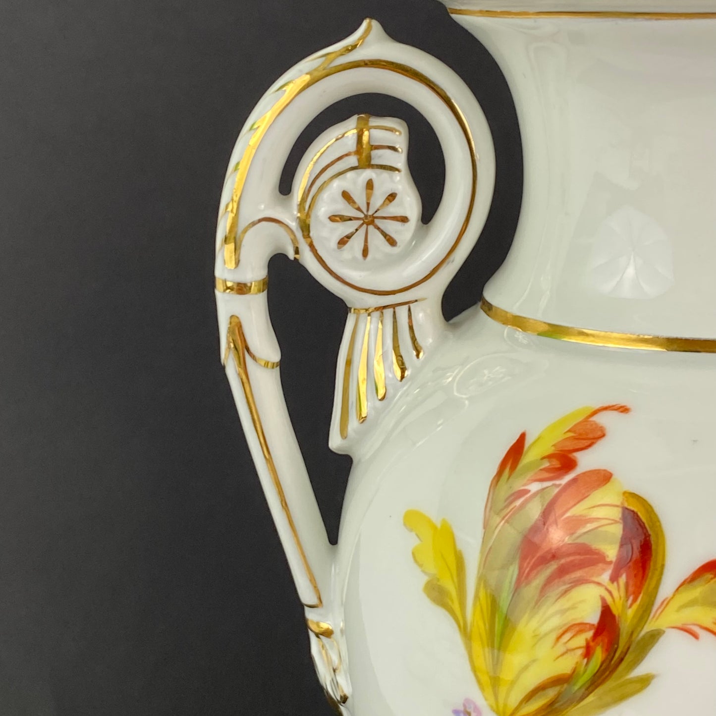 Meissen Amphora Vase Antique Urn 19thc Hand Painted Flowers #U70