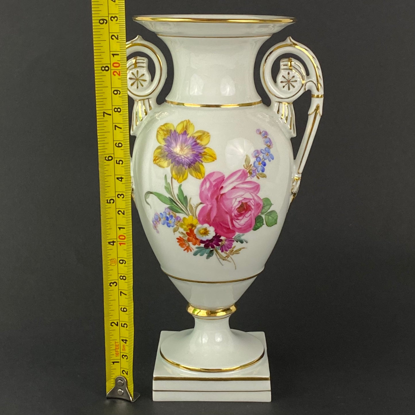 Meissen Amphora Vase Antique Urn 19thc Hand Painted Flowers #U70