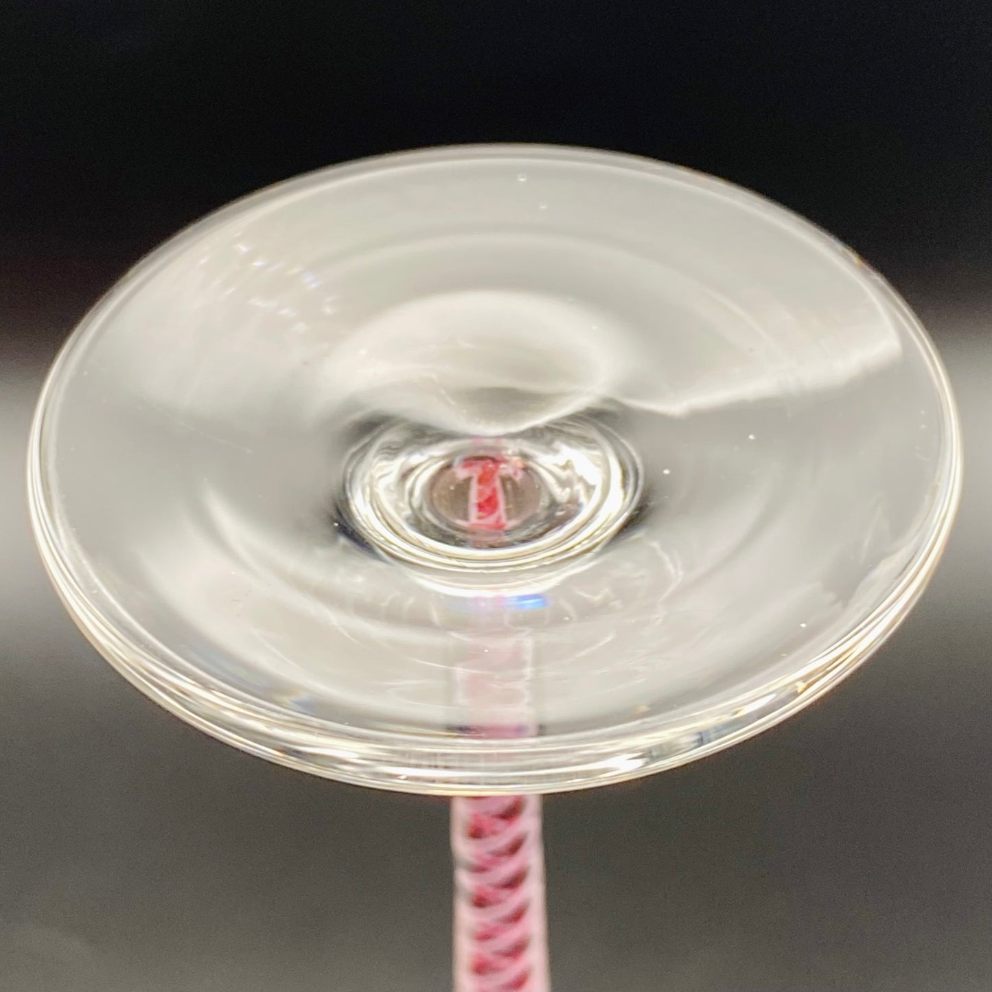 4 x Antique Josephinehutte Liqueur Glasses Bohemian Engraved Red & White Air Twist