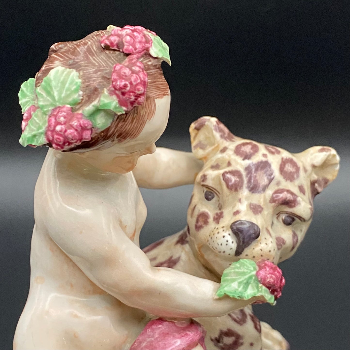 Rare Antique 18thc Bow Porcelain Figurine Bacchus & Leopard c1755