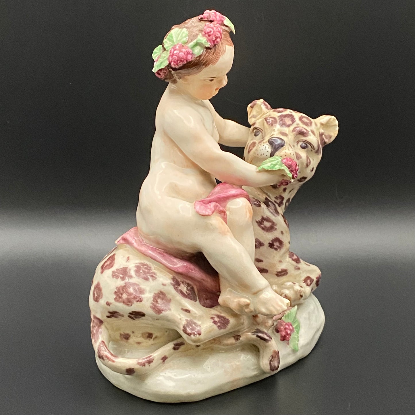 Rare Antique 18thc Bow Porcelain Figurine Bacchus & Leopard c1755