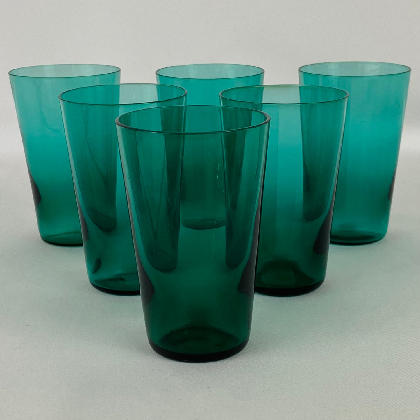 Antique Set of 6 Teal Bristol Green Glass Tumblers Victorian c1890 English