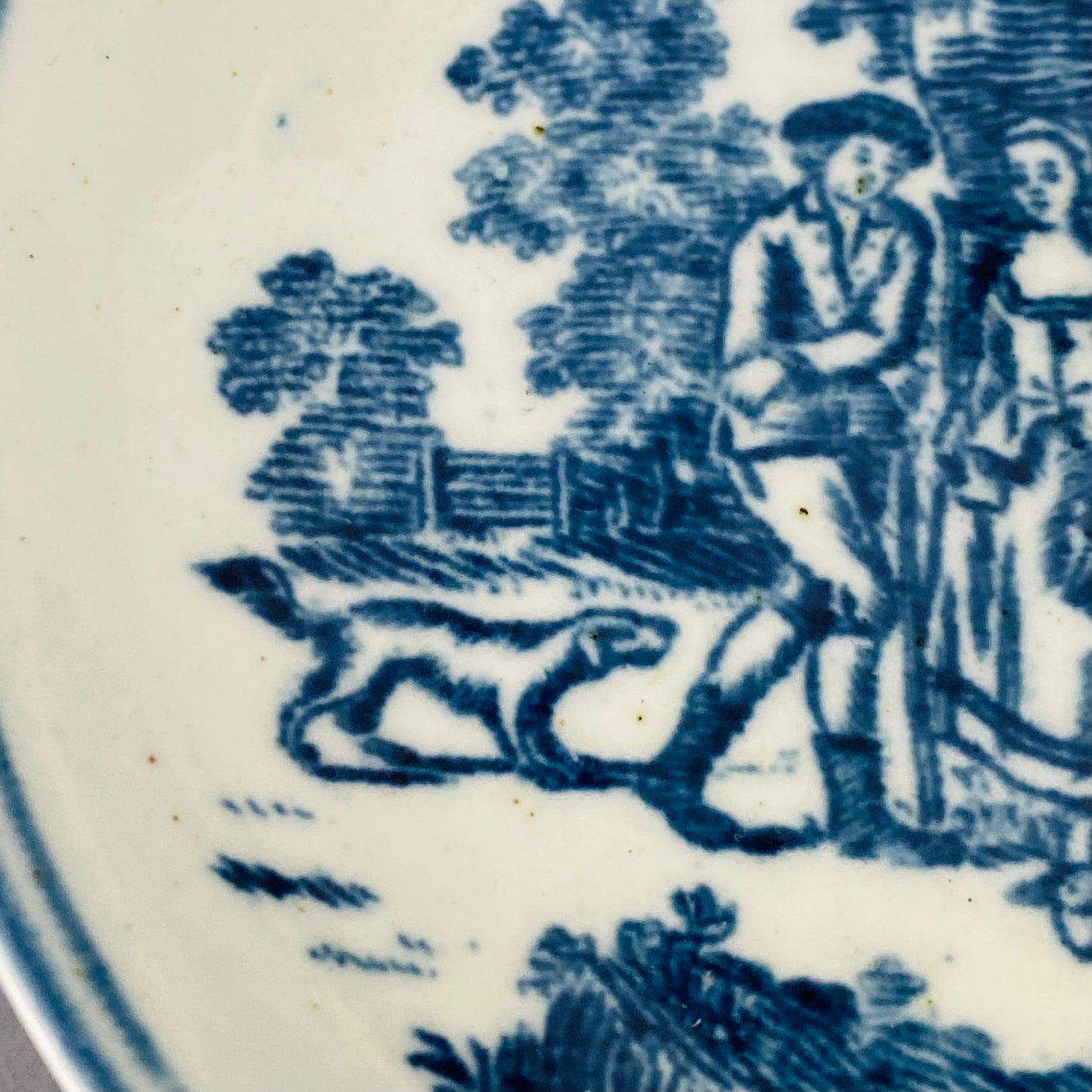 Antique Liverpool Porcelain Tea bowl Cup & Saucer Gainsborough Rural Lovers 18thc