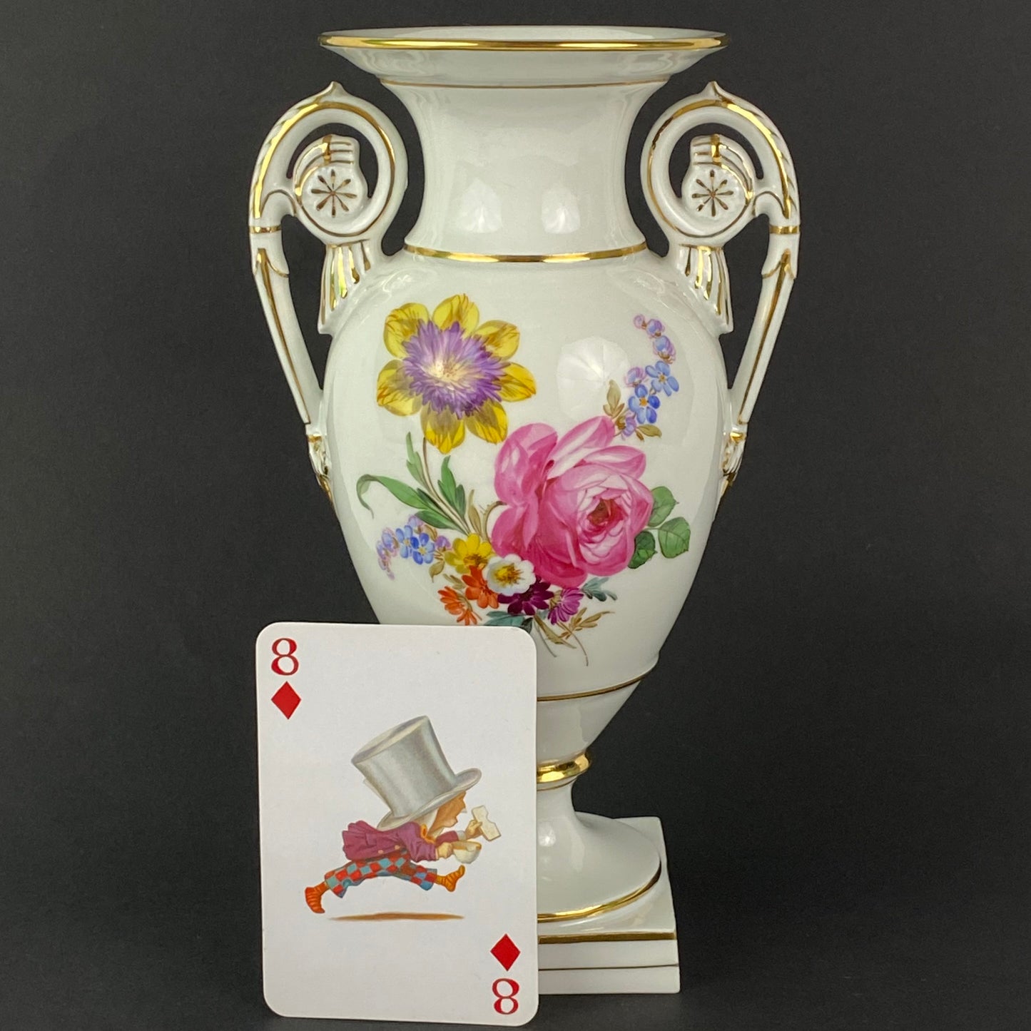 Meissen Amphora Vase Antique Urn 19thc Hand Painted Flowers #U70