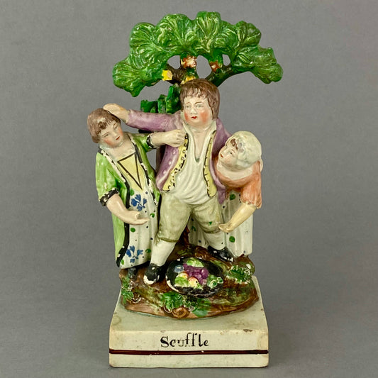 Antique Staffordshire Pearlware Pottery Figurine 19thc Children Scuffle c1820