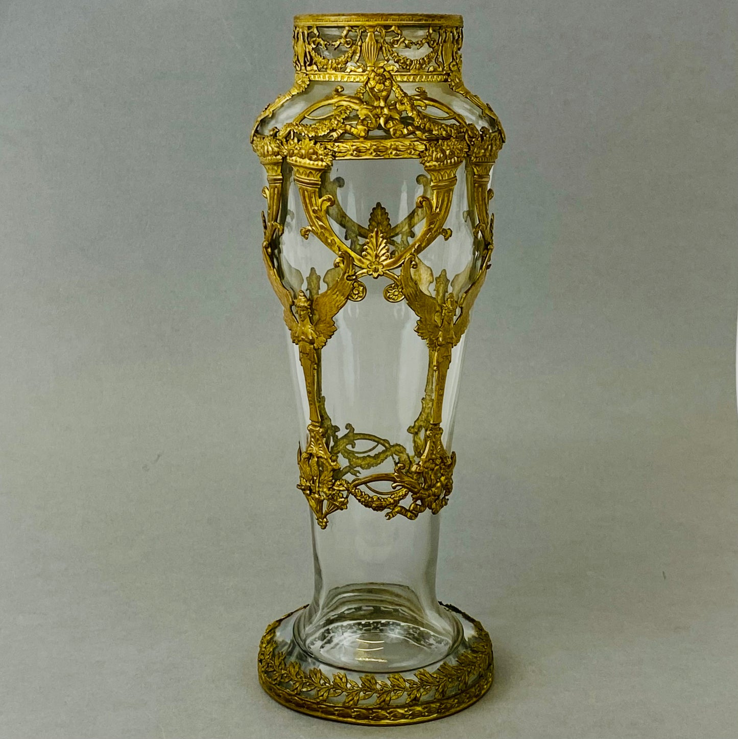 Antique 19thc French Baccarat Empire Glass Vase Neoclassical Ormolu Bronze