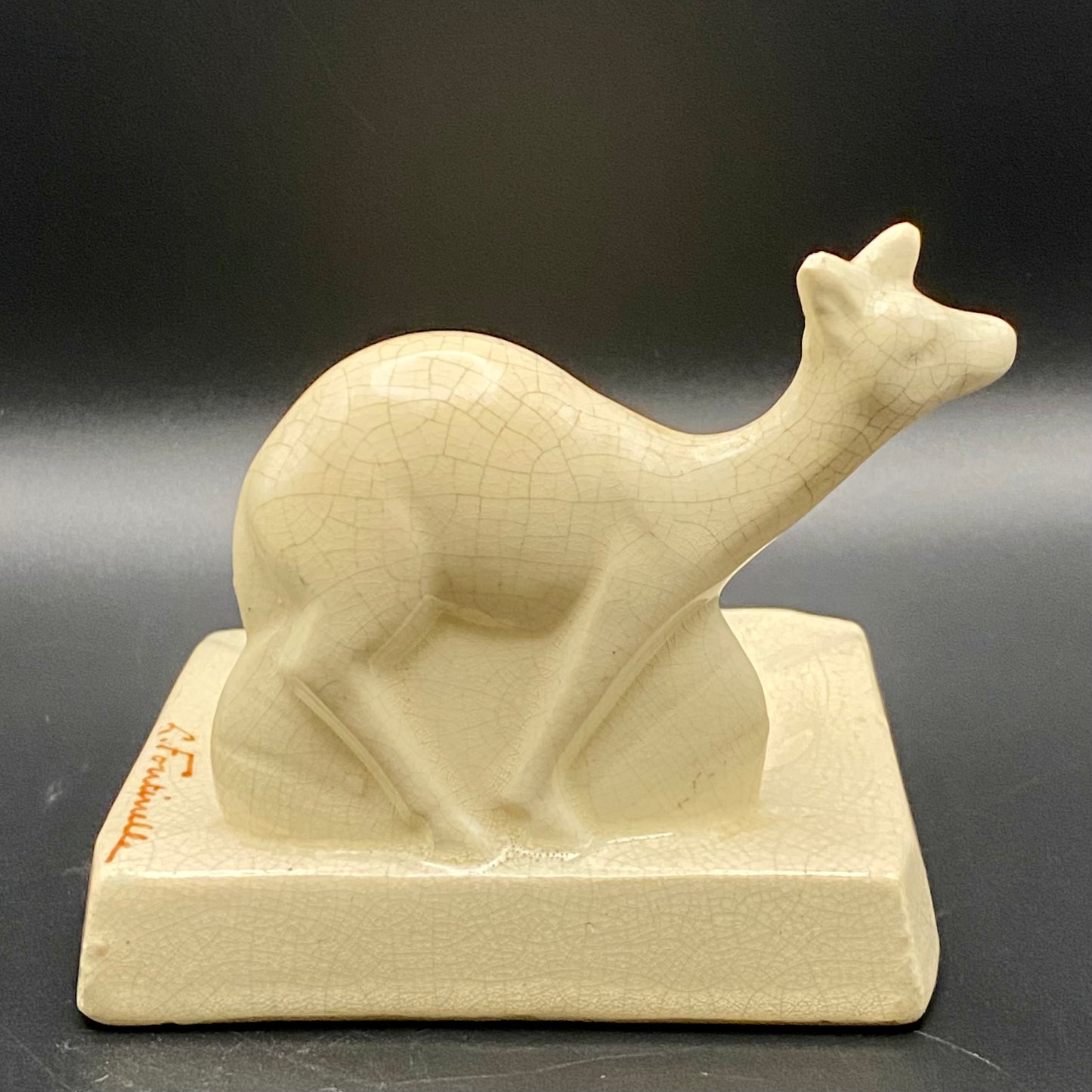 Antique Art Deco French c1930s Pottery Deer Ashtray by Louis Fontinelle