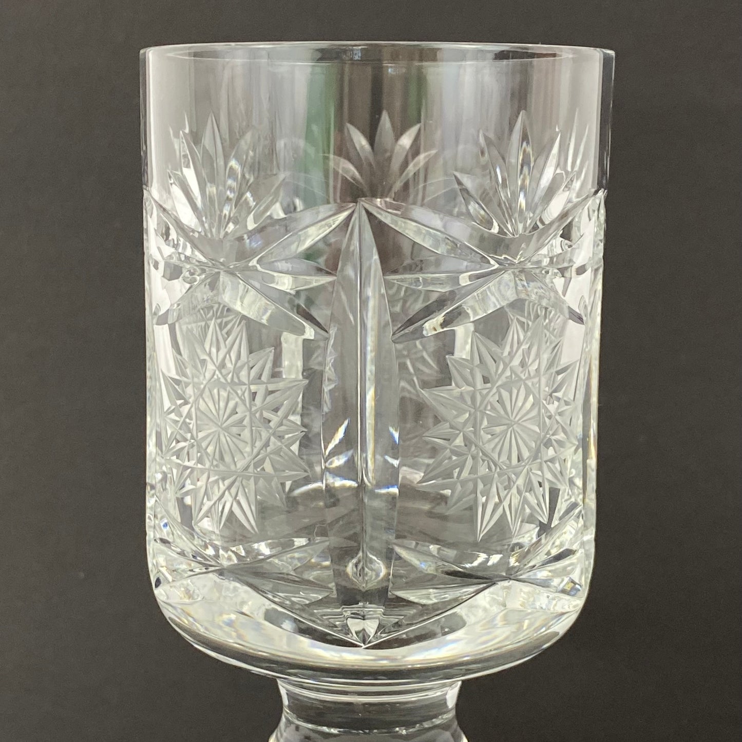 Six Chalice Glass Goblets Bohemian Cut Star & Fan Heavy VTG Hand Cut Crystal