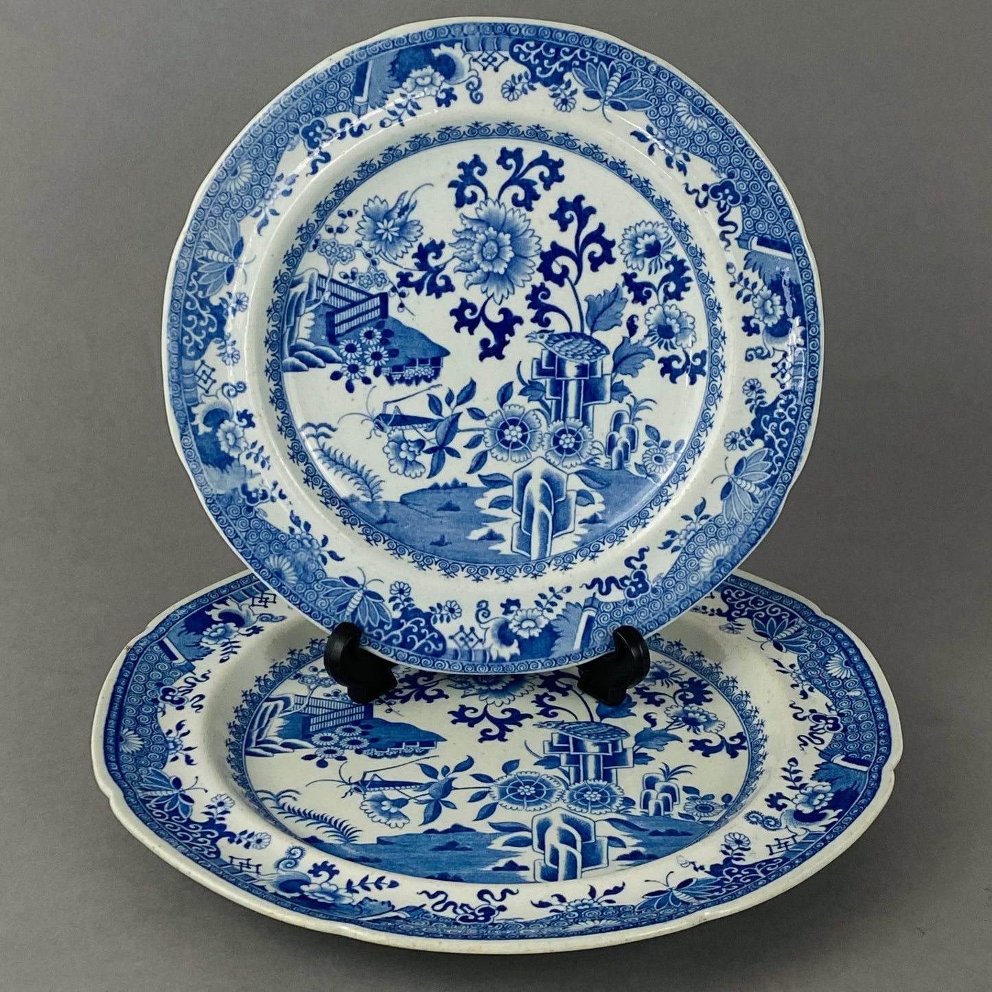 Spode Antique 2 Plates Stone China Grasshopper Pattern c1815 VGC