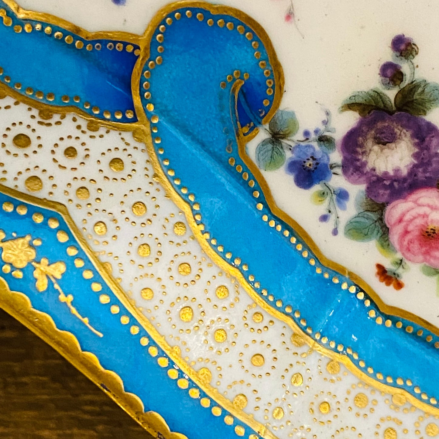 Antique French Sevres Porcelain Lozenge Cabinet Plate Cherub Gold Gilt