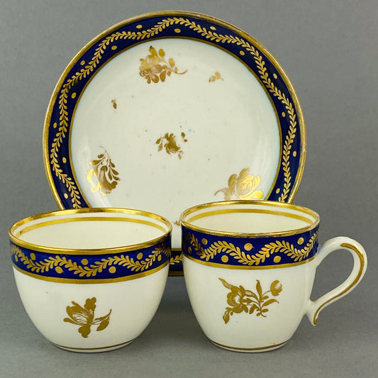 18thc Georgian Antique c1780 English Porcelain Caughley True Trio Tea Bowl Coffee Cup & Saucer