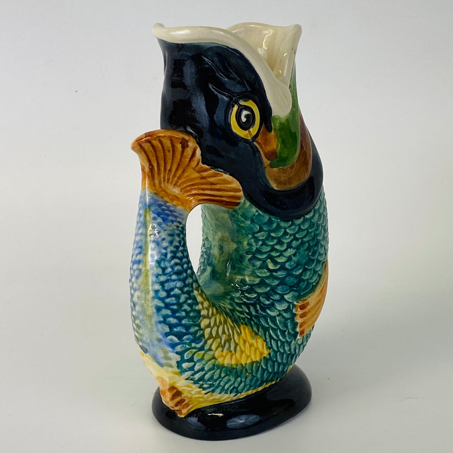 1950s Dartmouth Devon Pottery Vintage Fish Gluggle Jug Rare Multicoloured Pottery
